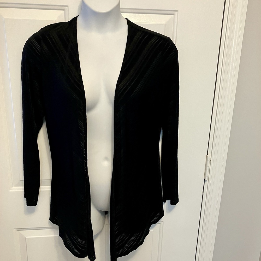 Chico's Travelers Cardigan Women's Size‎ 2 Large Black Open Chevron Print Jacket